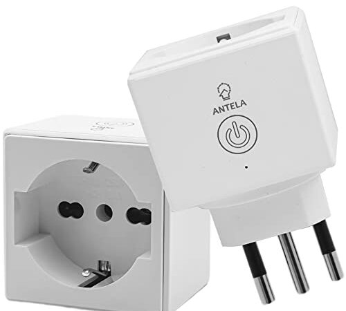 Presa Wifi Italiana (Type L), Monitoraggio energetico Intelligente Smart Plug, Protezione Sovraccarico, Timer e Regolazione del Programma, Compatibile con Alexa & Google Home, 2 Pezzi