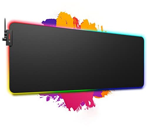 Tappetino Mouse Gaming RGB Tappetino per Mouse XXL Grande Mouse Pad Gaming con 14 Effetti Luce e 800x300x4 mm,Impermeabile e Antiscivolo,USB-C a Forma di T più Stabile per Giocatori Computer e Laptop