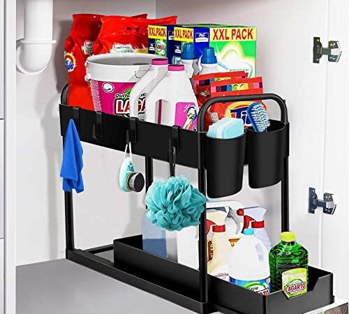 Wholede Organizer Cucina, Salvaspazio Accessori Cucina, Portaspezie con 4 Ganci e 2 Tazze, Organizzatore da Appoggio