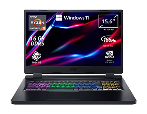 Acer Nitro 5 AN515-46-R3JR Notebook Gaming, Processore AMD Ryzen 9 6900HX, Ram 16 GB DDR5, 1024 GB PCIe SSD, Display 15.6" FHD IPS 165 Hz LCD, NVIDIA GeForce RTX 3070 Ti 8 GB, Windows 11 Home