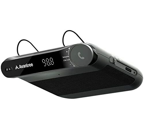 Avantree Roadtrip - Vivavoce Bluetooth per Auto e Trasmettitore FM Wireless 2 in 1 con Altoparlante da 6 W, Microfono Integrato e Connessioni Multipoint per Telefoni Cellulari