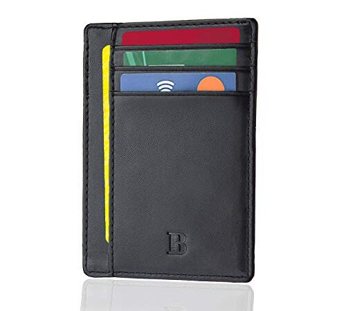 Bronzi Portafoglio Portafoglio Uomo Donna Piccolo Sottile Slim Elegante - Blocco RFID - Nero Pelle Alta Qualità - Mini Porta Tessere Porta Documenti Porta Carte Di Credito - Design Italiano - Regalo