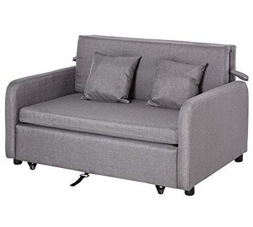 homcom Divano Letto 2 Posti 2 in 1 con Vano Contenitore e Design Moderno, Letto Singolo, Imbottito e Rivestito in Lino Grigio