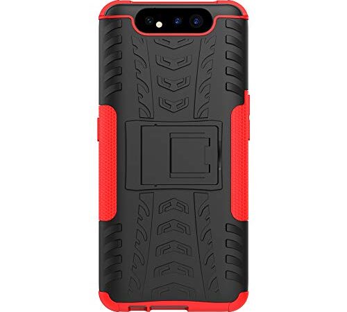 JMstore Cover Compatibile con Samsung Galaxy A80 SchermoVetro temperato,[Staffa] Custodia in Silicone Misto Doppio (Rosso)