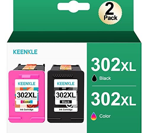 KEENKLE 302XL Cartucce d'inchiostro Rigenerato Compatibili per HP 302 XL Nero e Colore Cartucce per HP Envy 4520 4525 Officejet 3830 3831 3833 3835 4650 5220 5230 Deskjet 2130 3630 (1 Nero, 1 Colore)