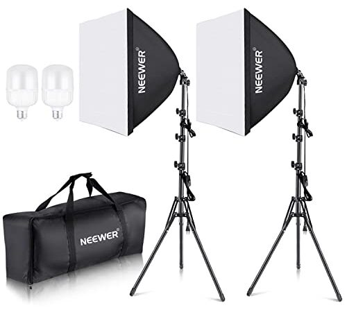 NEEWER Kit di Illuminazione Softbox Equivalente a 700W con Presa E27, Confezione da 2 Lampadine LED 5700K, 60x60cm Softbox Fotografico per Fotografia Attrezzatura per Prodotti Ritratti