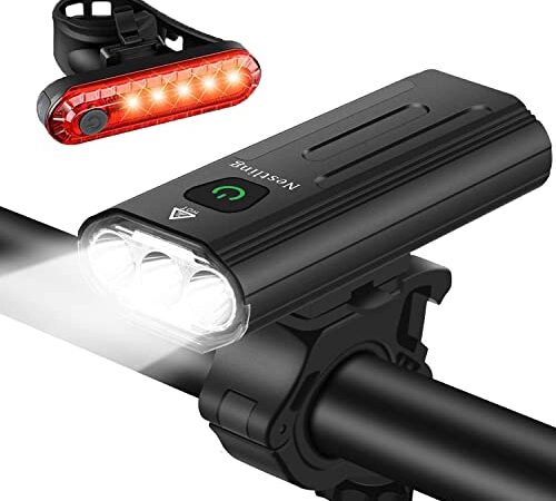 Nestling® Luci Bicicletta LED Ricaricabili USB, Luce 3000 Lumen 3 T6 LEDs Bici Super Luminoso IP65 Impermeabile Luci Bici Anteriori e Posteriori, Super Luminoso 5 modalità