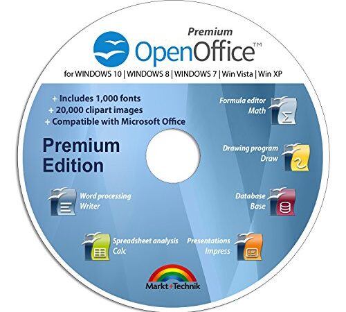 OpenOffice Premium Edition for Windows 10-8-7-Vista-XP | PC Software and 1.000 New Fonts and 20.000 ClipArts | Alternative to Office | Compatible with Word, Excel and PowerPoint