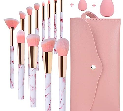 Pennelli Make Up Start Makers Professional 12Pcs Set di pennelli per trucco in marmo rosa con correttore di fondotinta Blush ombretto Beauty Blender e borsa per il trucco