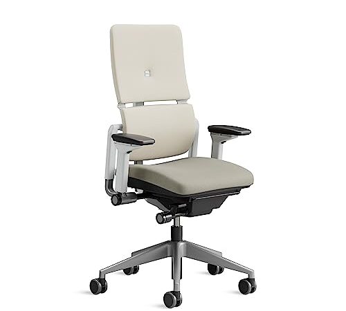 Steelcase Please Sedia da ufficio ergonomica regolabile in altezza con supporto lombare regolabile e braccioli, schienale alto, comodo rivestimento in tessuto beige/grigio