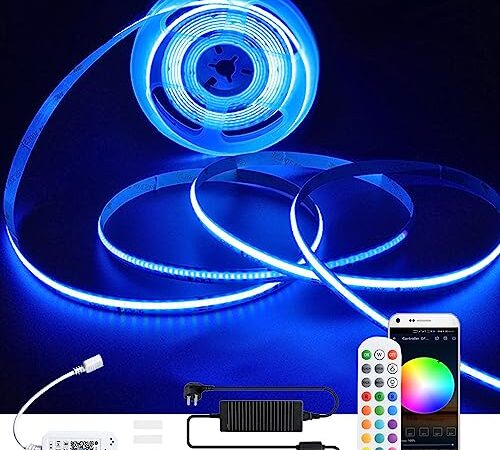 Striscia LED COB WIFI 5M RGB con alimentatore,Striscia LED flessibile 576 LED dimmerabile,12V Temporizzazione APP/Telecomando,Compatibile con Alexa/Google Home