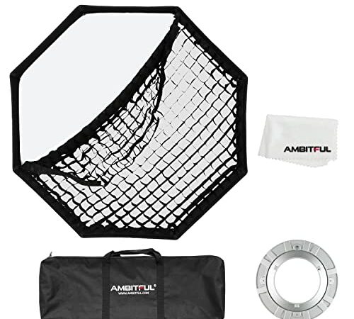 AMBITFUL FW95/37.4in Softbox Octagon Honeycomb Grid Bowens softbox, with Honeycomb Grid + Carrying Bag, for Bowens Mount lamp (95cm)