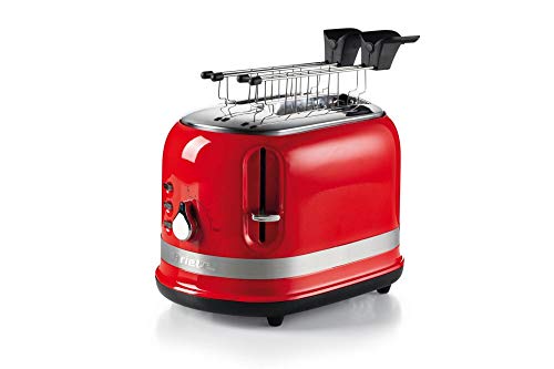 Ariete 149 Tostapane Moderna con pinze, Espulsione Automatica, Cassetto raccogli briciole, Funzione scongelamento e Riscaldamento, 6 Livelli di doratura, 800 W, Rosso