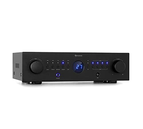 Auna Amplificatore Audio Stereo, Amplificatore Hifi, Impianto Stereo Casa, Controllo degli Alti, Amplificatore Subwoofer e Casse hifi con Potenza Audio 4 Canali, Telecomando, Ingresso AUX e Speakers