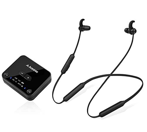 Avantree HT4186 Cuffie Wireless Auricolari a Collana Senza Fili per TV, PC con Trasmettitore Bluetooth, per Audio Ottico Digitale, RCA, AUX da 3.5mm, Plug & Play, Nessun Ritardo Audio