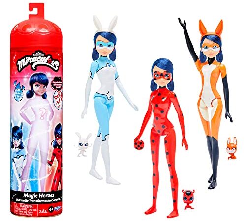 Bandai Miraculous Ladybug, Bambola Marinette Color Change Surprise, Bambola Miraculous articolata 26 cm + 3 sorprese, Modello casuale, P50390