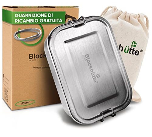 Blockhütte Lunch Box Bambini con 3 Scomparti Flessibili I 800ml I Schiscetta Pranzo, Porta Pranzo da Ufficio, Bento Box, Contenitori Ermertici per Alimenti, Porta Merenda Scuola, Portapranzo Portatile