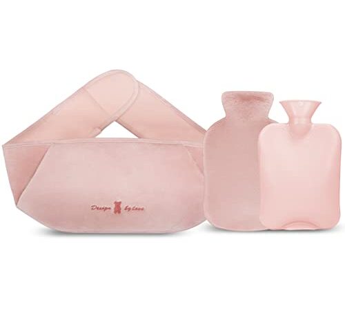 Borsa Dell'acqua Calda 3 In 1, Borsa Dell'acqua Calda in Gomma con Morbida Copertura in Vita, con Coperchio Morbido Peluche Scaldamani, per Collo e Spalle, Schiena, Gambe, Vita Calda (Rosa, 1.2L)