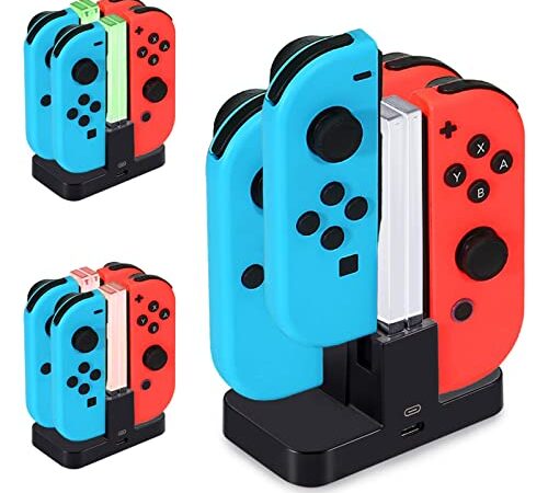 Caricatore per Nintendo Switch,[Più Recente] Diyife Stazionamento Di Ricarica per Switch Caricabatterie Supporta Joy-Con 4 in 1 Controller Charging Station con Porta USB-C E Indicatore Di Carica LED