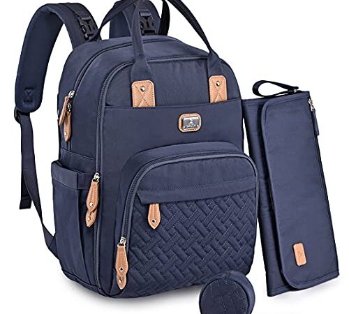 Dikaslon Borsa Zaino Fasciatoio, Zainetto Fasciatoio Grande Multifunzione Borsa Bebè con Fasciatoio Portatile, Porta Ciuccio e Cinturini per Passeggino, per Mamma e Papà (Blu Navy)