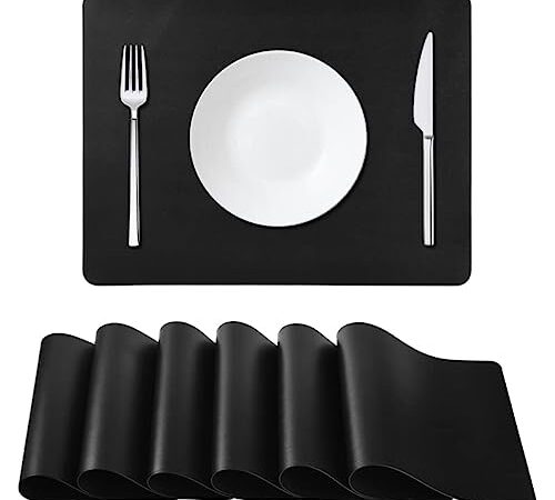 elagel Tovagliette Americane Lavabili, Lavabili, Set Di 6, in Ecopelle Impermeabile E Resistente Al Calore Tovagliette Colazione, Nere, Per Tavolo Da Cucina, 45x30 Cm