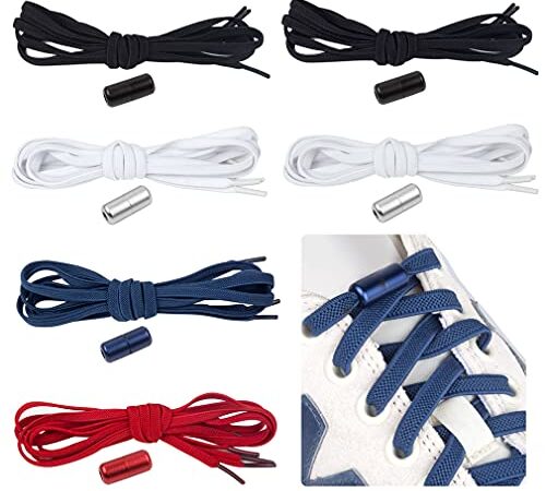 Feibmir 6 Paia Elastici Lacci Delle Scarpe Lacci Senza Nodo No Tie Lacci,Lacci Elastici con Fibbie Metalliche per Bambini e Adulti,Adatto per Scarpe Sportive, Scarpe Casual, Scarpe da Corsa