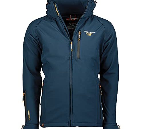 Geographical Norway TABOO MEN - Giacca Softshell impermeabile da uomo - Cappotto con cappuccio per esterni - antivento tattico invernale - Giacca per attività all'aperto MARINO M