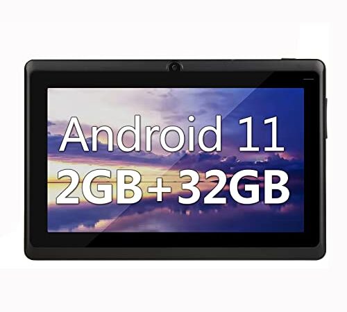 Haipky 7 Pollici Google Android 11.0 Tablet PC, 2GB RAM 32GB Rom, Quad Core, Fotografiche Doppie, 1024x600 Schermo HD, WiFi, Bluetooth, GMS, Regalo per Adulti E Bambini (Nero)