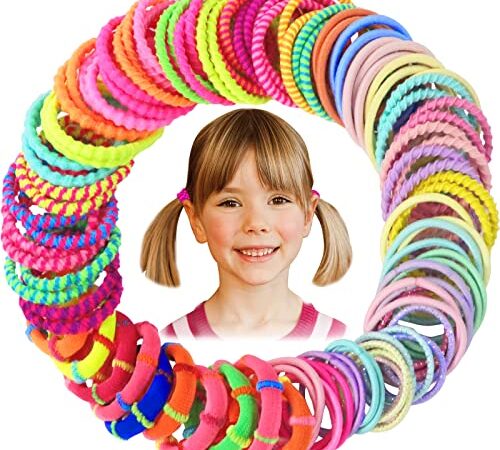 Hanyousheng 100 Pezzi Elastici per Capelli Bambina, 10 Diversi Stili di Multicolori Mini Nylon Cravatte per Capelli per Bambina Neonata Capelli Coda di Cavall