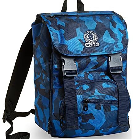 Invicta Zaino Scuola Estensibile, Camo Squared, Blu, Bambini e ragazzi, Multi Scomparto, Maxi Capienza 28 Lt