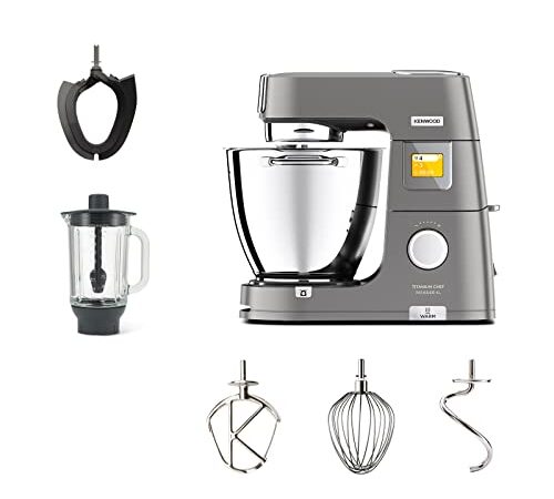 Kenwood KWL90.034SI Impastatrice Planetaria Titanium Chef Patissier XL con Ciotola EasyWarm da 7L, Bilancia integrata e Frullatore, Illuminazione in Ciotola, Argento