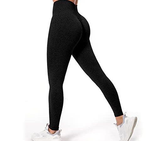 Leggins Sportivi Donna Push Up Booty Pantaloni da Yoga Palestra Vita Alta Opachi Elastici Anticellulite Leggins per Fitness Allenamento Jogging (Nero, S)