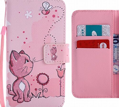 LEMORRY Per Huawei P9 Lite (Huawei G9 Lite) Custodia Pelle Cuoio Flip Portafoglio Borsa Protettivo Magnetico Morbido Silicone TPU Cover Custodia per Huawei P9 Lite, Bello Gatto