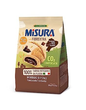 Misura Biscotti Integrali Ripieni di Cioccolato Fondente Fibrextra | 100% Farina Integrale | Ricchi in Fibre | Confezione da 260 grammi