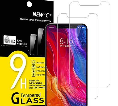 NEW'C 2 Pezzi, Vetro Temperato per Xiaomi Mi 8, Mi 8 Pro, Mi 8 Explorer, Pellicola Prottetiva Anti Graffio, Anti-Impronte, Senza Bolle, Durezza 9H, 0,33mm Ultra Trasparente, Ultra Resistente