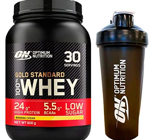 Optimum Nutrition Gold Standard 100% Whey Proteine in Polvere con Aminoacidi Banana 900g 30 Porzioni + Shaker