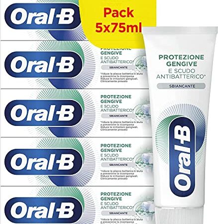 Oral-B Dentifricio Protezione Gengive E Scudo Antibatterico Sbiancante. Confezione Da 5 Dentifri