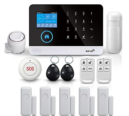 PGST Allarme Wireless Antifurto Casa Senza Fili with 1 Sirena,5 Sensori Per Porta Finestre,1Sensore di Movimento,2 Telecomandi,1Pulsante SOS, Compatibile con ALEXA o Google home