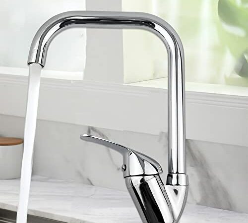 Rubinetto da Cucina Girevole a 360°, MOKEKA Miscelatore Monocomando per Acqua Calda e Fredda, Ideale per Lavelli da Cucina