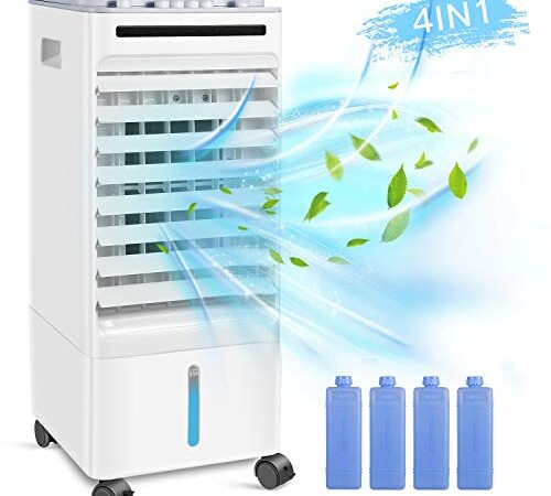 SONBION Raffrescatore Evaporativo, 4 In 1 Climatizzatore Portatile Refrigeratore Acqua Ventola del Purificatore dell'Umidificatore, Raffrescatore Ambiente per l'ufficio a casa,5L, 3 livelli di velocit