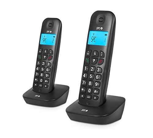 SPC Air Pro Duo – Telefono fisso cordless DUO con display illuminato, ID chiamante, vivavoce, modalità Mute, rubrica a 20 contatti, compatibilità GAP e modalità ECO - Nero