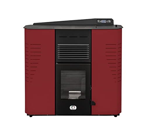 STUFE A PELLET ITALIA SRL- Marmolada 14 KW, Stufa a Pellet, Ventilata, Riscalda Fino a 130 mq, 5 Livelli di Potenza, 5 Velocità di Ventilazione, Programmabile, Canalizzata, Rosso