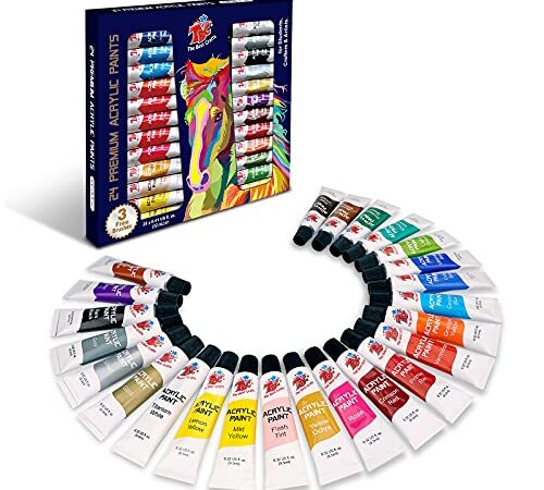 TBC Colori Acrilici Set, 24 Colori Set Colori Acrilici(12 ml/tubo), Colori Acrilici Per Dipingere Su Tela, Pittura Rocciosa, Per Bambini e Adulti