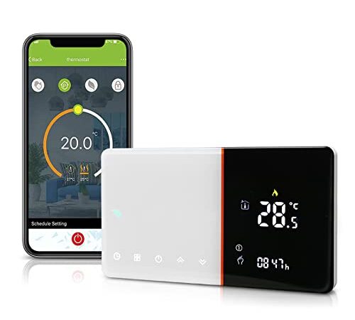 Termostato WiFi per Caldaia, Cronotermostato Wifi Intelligente con Touchscreen Scorrevole a Colori Sfumati, Compatibile con Alexa Google Home, Supporto Controllo Vocale Remoto con Display LCD