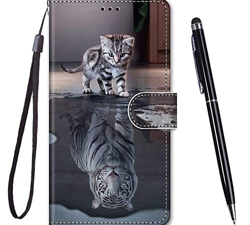 TOUCASA Cover per Huawei P10 Lite,Flip Caso Custodia [Creativo Dipinto] PU Pelle Portafoglio Unico Sottile Funzione TPU Antiurto Flip Cover a Libro per Huawei P10 Lite (Cat Tiger)