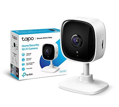 TP-Link Telecamera Wi-Fi Interno Tapo C100, Videocamera sorveglianza 1080P, Visione Notturna, Audio Bidirezionale, Notifiche in tempo reale del sensore di movimento, Bianco