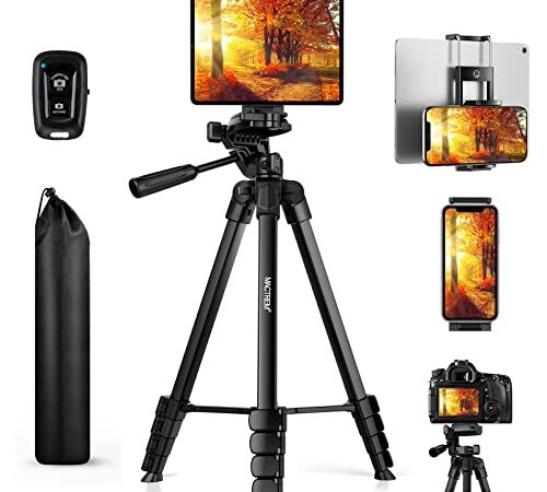 Treppiede Smarthphone, 2023 Nuovo 172cm/67in Treppiedi Fotocamera Cavalletto Smartphone per iPhone/Samsung/Huawei/iPad/Reflex, Cavalletto Telefono con Supporto Telefono e Telecomando Bluetooth
