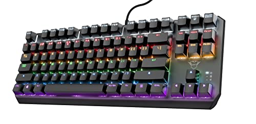 Trust Gaming GXT 834 Callaz Tastiera Meccanica TKL Compatta, Layout Italiano QWERTY, Switch Meccanici Outemu, Illuminazione Onda Arcobaleno, USB Tastiera Gaming per PC, Laptop, Portatile - Nero