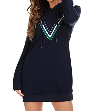 Wayleb Vestito Casual Donna Invernale in Maglia con Cappuccio Felpe Abito Hoodie Maniche Lunghe per Autunno e Inverno Mini Abito Elegante