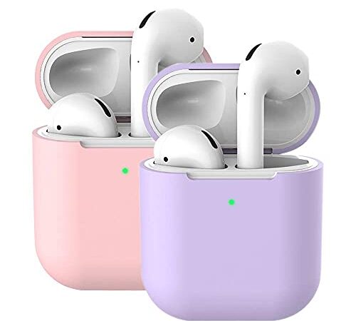 2X Custodia in Silicone Compatibile con AirPods 2, Case per Airpods Cover protettiva antiurto [Supporto ricarica wireless] (AirPods 2, Rosa+Viola chiaro)